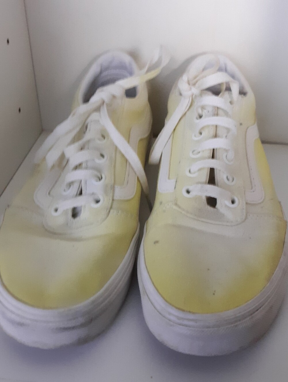 Vans Old Skool White Yellow Low Top Canvas Skate Shoes Womens 10 500714